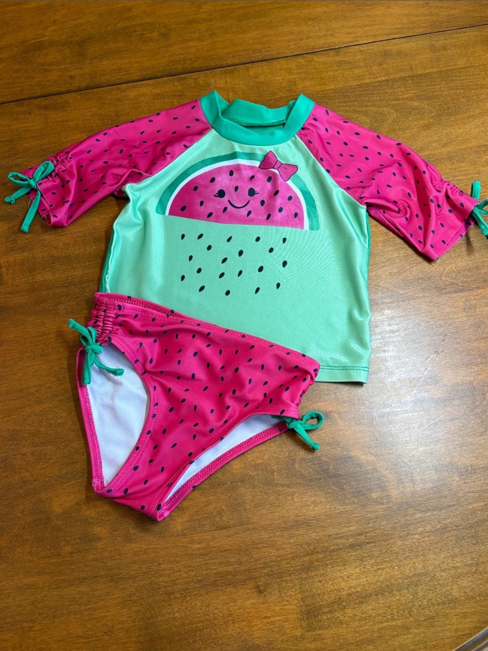 OP Girls Pink & Green Watermelon Rashguard Two-Piece Swim Set